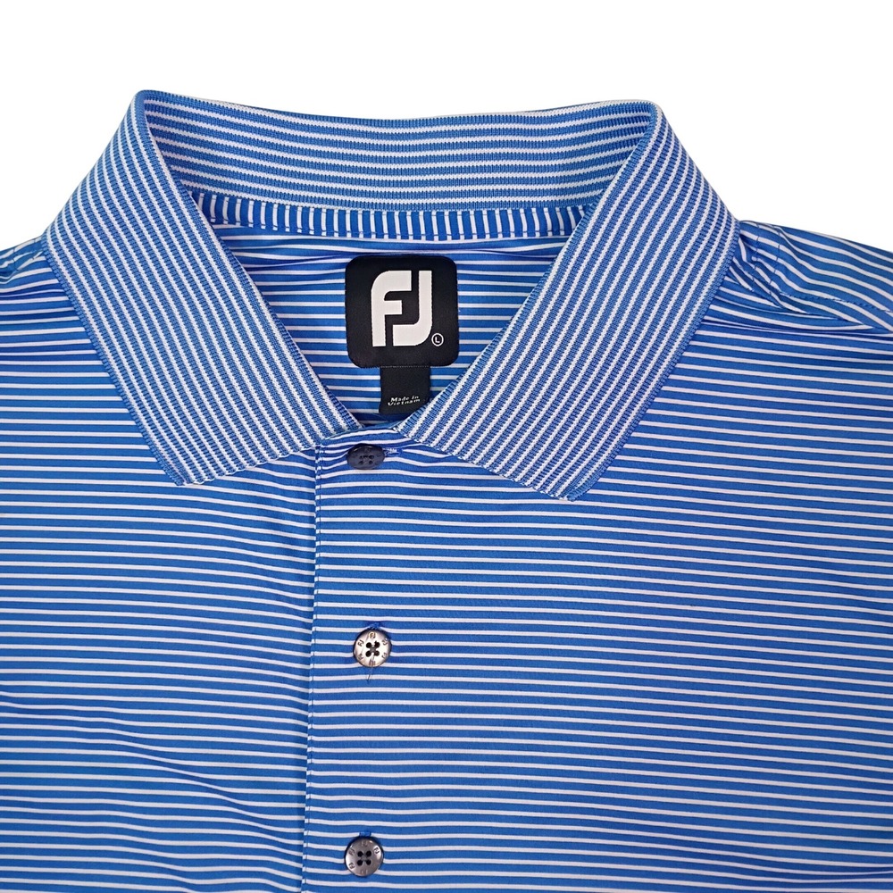 FootJoy Mens Golf Polo Shirt Large Blue White Striped Performance Athletic
